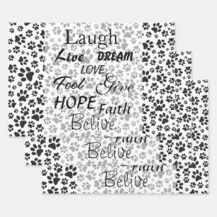 Dog Paws Black and White Polka Dot Wrapping Paper