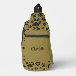 Dog Paws Black & White Polka Dot on militair goud Sling Bag