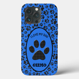 Dog Paws Black & White Polka Dot on tech blue iPhone 13 Pro Hoesje