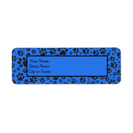 Dog Paws Black & White Polka Dot on tech blue Etiket (Voorkant)