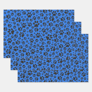 Dog Paws Black & White Polka Dot on tech blue Inpakpapier Vel