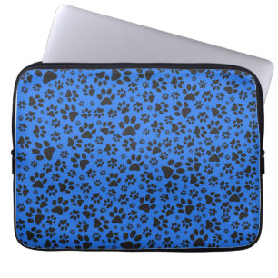 Dog Paws Black & White Polka Dot on tech blue Laptop Sleeve