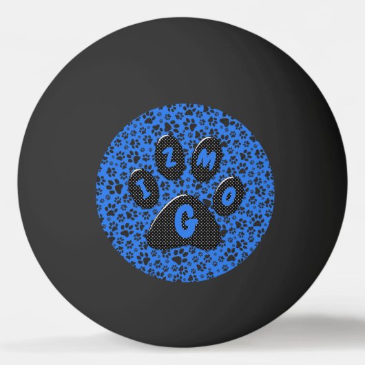 Dog Paws Black & White Polka Dot on tech blue Pingpongballen (Voorkant)