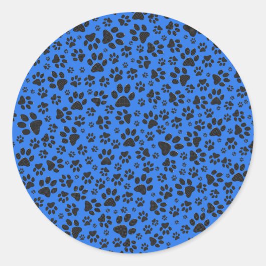 Dog Paws Black & White Polka Dot on tech blue Ronde Sticker (Voorkant)