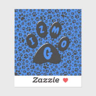 Dog Paws Black & White Polka Dot on tech blue Sticker