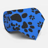 Dog Paws Black & White Polka Dot on tech blue Stropdas (Opgerold)