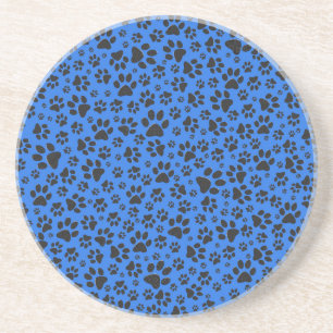 Dog Paws Black & White Polka Dot on tech blue Zandsteen Onderzetter