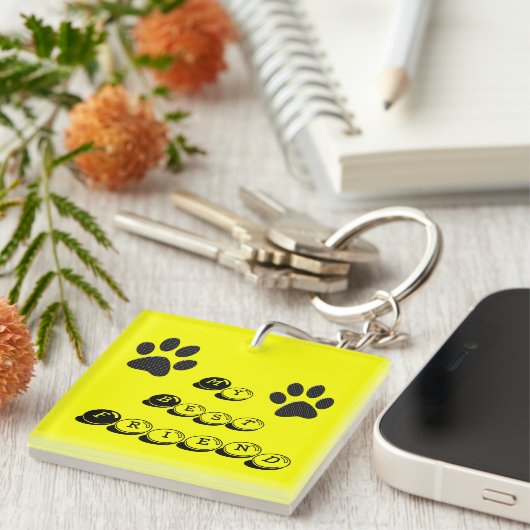 Dog Paws Black & White Polka Dot on yellow Keychai Sleutelhanger (Voorkant Rechts)