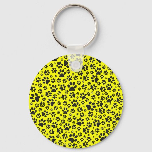 Dog Paws Black & White Polka Dot on yellow Sleutelhanger (Voorkant)