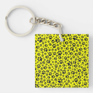 Dog Paws Black & White Polka Dot on yellow Sleutelhanger