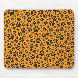 Dog Paws Black & White Polka Dot op dahlia oranje Muismat