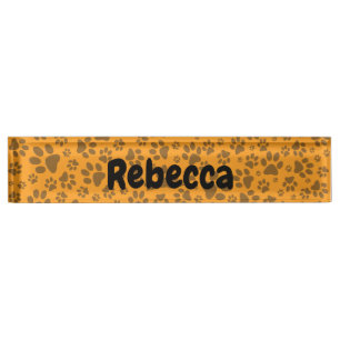 Dog Paws Black & White Polka Dot op dahlia oranje Naambordje