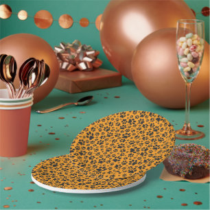 Dog Paws Black & White Polka Dot op dahlia oranje Papieren Bordje