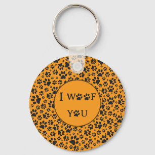 Dog Paws Black & White Polka Dot op dahlia oranje Sleutelhanger