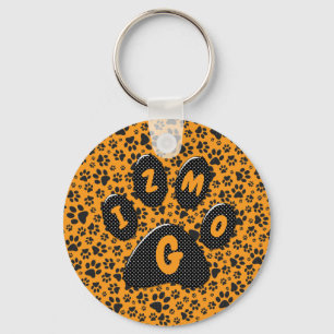 Dog Paws Black & White Polka Dot op dahlia oranje Sleutelhanger