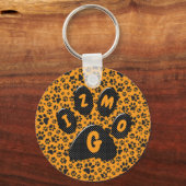 Dog Paws Black & White Polka Dot op dahlia oranje Sleutelhanger (Voorkant)