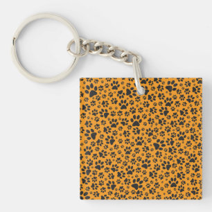 Dog Paws Black & White Polka Dot op dahlia oranje Sleutelhanger