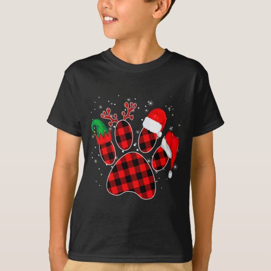 Dog Paws Christmas Buffalo Plaid Paw Santa Elf Rei T-shirt (Voorkant)