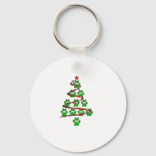 Dog Paws Print Kerstboom voor Hondenliefhebbers Sleutelhanger
