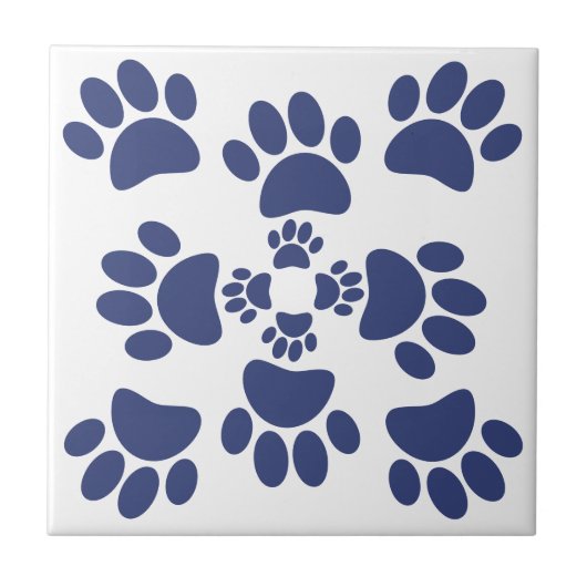 Dog Paws Prints Portuguese Style White and Blue Tegeltje (Voorkant)