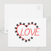 Dog Paws Red Heart Love Briefkaart (Voorkant / Achterkant)