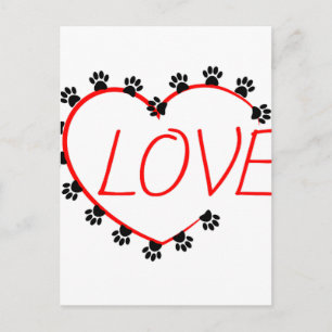 Dog Paws Red Heart Love Briefkaart