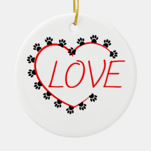 Dog Paws Red Heart Love Keramisch Ornament
