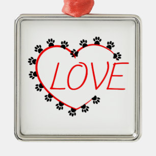 Dog Paws Red Heart Love Metalen Ornament
