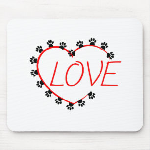 Dog Paws Red Heart Love Muismat
