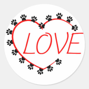 Dog Paws Red Heart Love Ronde Sticker