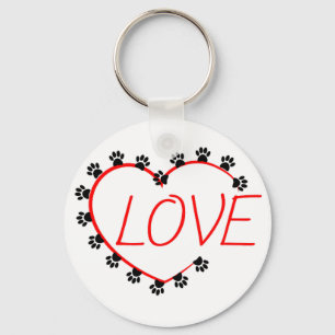 Dog Paws Red Heart Love Sleutelhanger