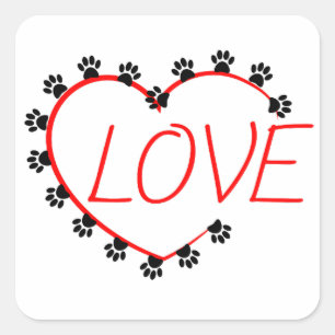 Dog Paws Red Heart Love Vierkante Sticker