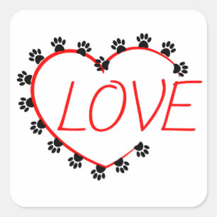 Dog Paws Red Heart Love Vierkante Sticker