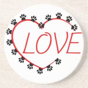 Dog Paws Red Heart Love Zandsteen Onderzetter