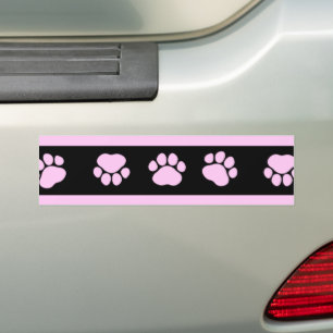 Dog Paws, Traces, Paw-prints, Stripes - Roze zwart Bumpersticker