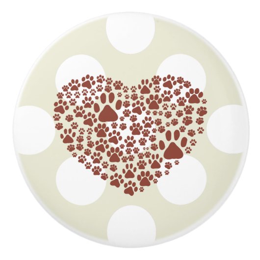 Dog Paws, Trails, Paw-prints, hart - bruin Keramische Knop (Voorkant)
