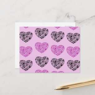 Dog Paws, Trails, Paw-prints, hart - zwart Paars Briefkaart