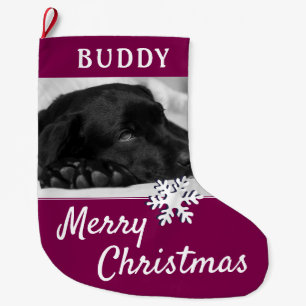 Dog Pet Name Photo Snowflake Grote Kerstsok