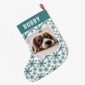 Dog Pet Photo Snowflake Snow Pattern Grote Kerstsok (Achterkant (Hangend))