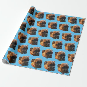 Dog Photo Boxer Puppy Bright Blue Aangepast Cadeaupapier