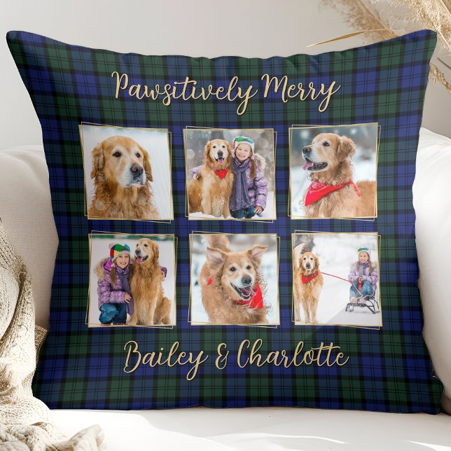 Dog Photo Collage 6 Custom Modern Holiday Plaid Kussen (Creator heeft geüpload)