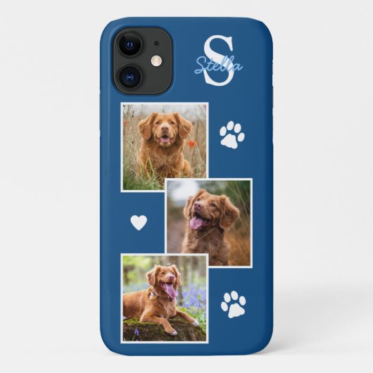 Dog Photo Collage Monogram Blue Pet Case-Mate iPhone Case (Achterkant)