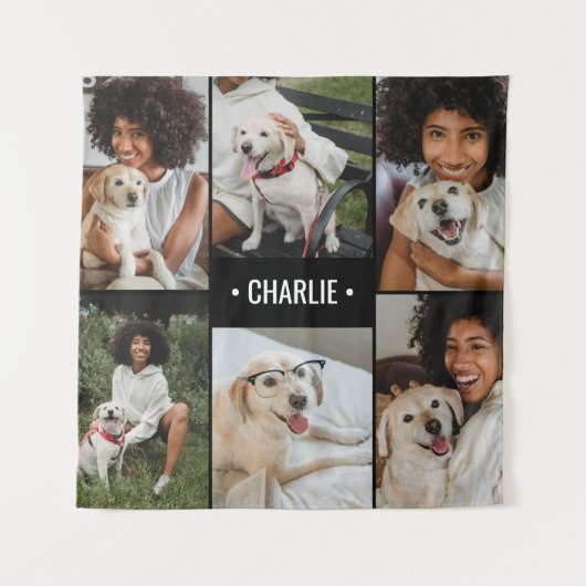 Dog Photo Collage Monogrammed Wandkleed (Voorkant)