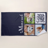 Dog Photo Collage Personalized Monogram Navy Blue Strandlaken (Voorkant)