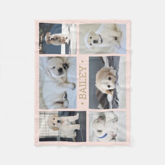 Dog Photo Collage Schattige Eenvoudige Blush Roze Fleece Deken (Voorkant)