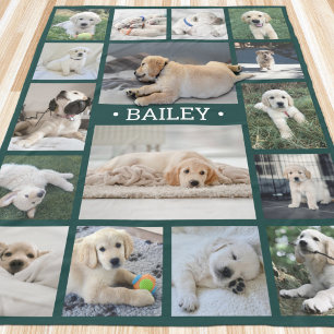 Dog Photo Collage Schattige Modern Groen en Wit Fleece Deken