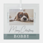 Dog Photo Minimalist Merry Kerstmis Glas Ornament (Voorkant)