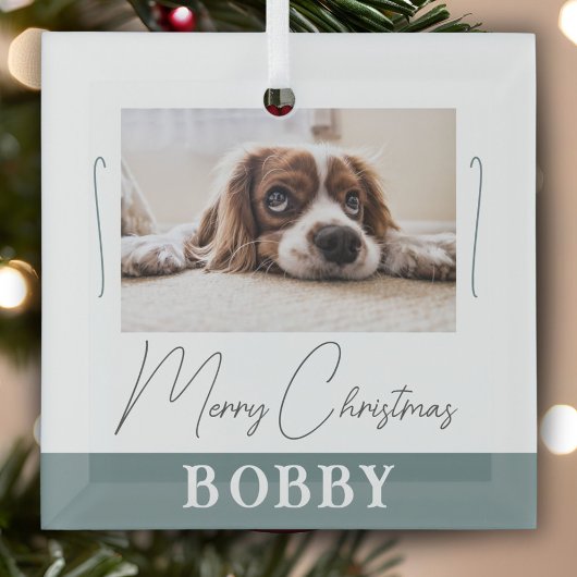 Dog Photo Minimalist Merry Kerstmis Glas Ornament