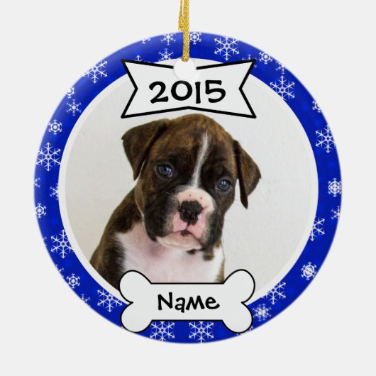Dog Photo Ornament in Blue (Achterkant)
