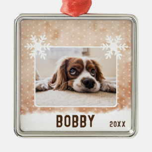 Dog Photo Pet Name Snowflake Waterverf Kerstmis Metalen Ornament